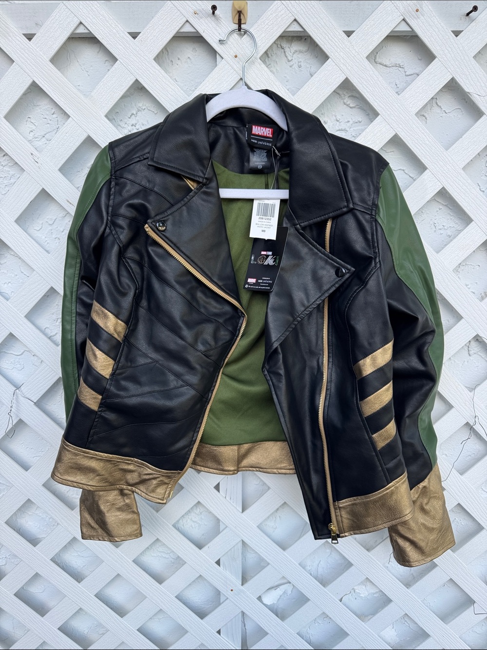 Her Universe Loki Marvel Black, Green & Gold Faux Leather Bomber Jacket